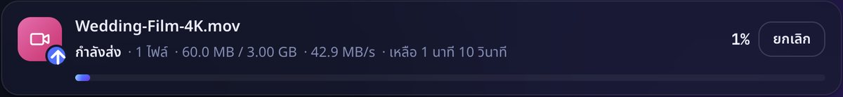 กำลังส่งไฟล์ 3 GB ที่ความเร็ว 42.9 MB/s